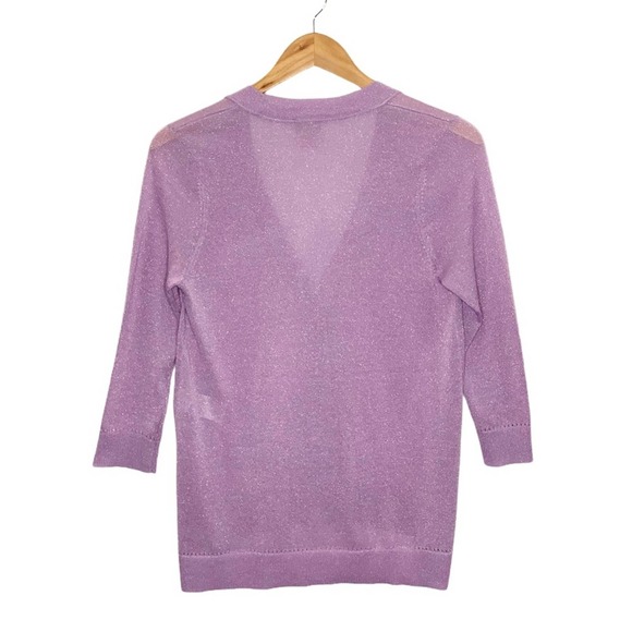 Chico’s Lilac Pastel Metallic 3/4 Sleeve Cardigan Sweater - Picture 4 of 11
